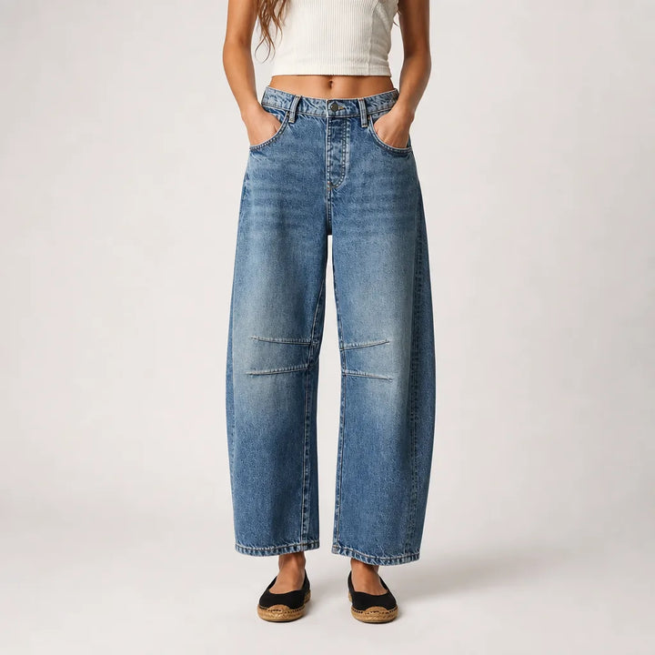Elise | Baggy Wide Leg Jeans - Color:Blue;Size:XS