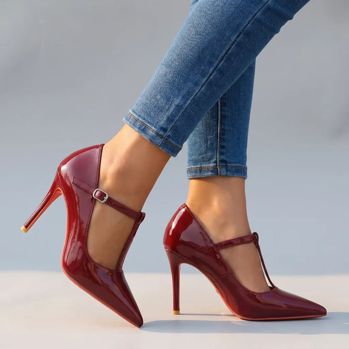 Elissa | Women's Mary Jane Heels   - Color:Burgundy;Size:35