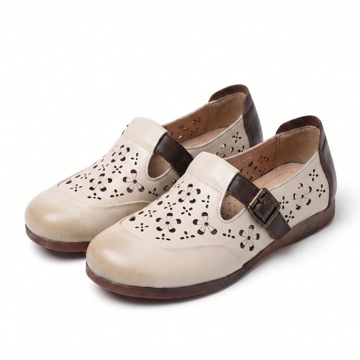 Eliza Vance Perforated Flats - Color:Beige;Size:35