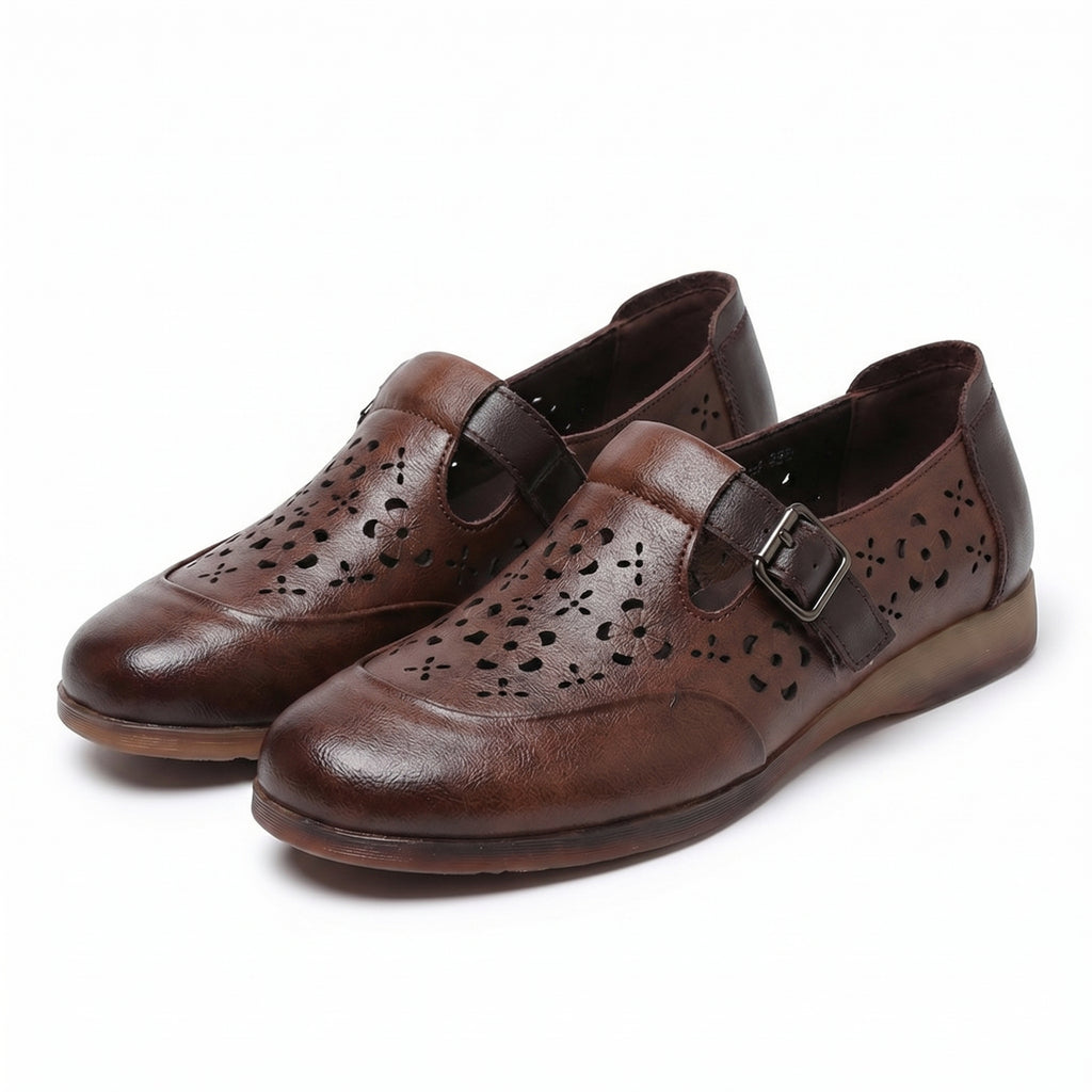 Eliza Vance Perforated Flats - Color:Brown;Size:35