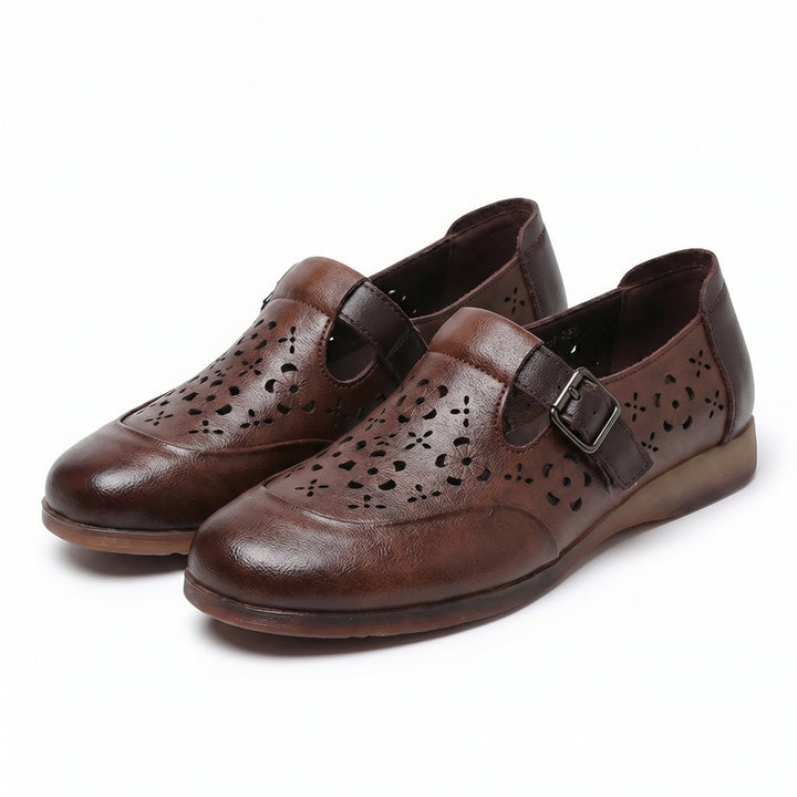 Eliza Vance Perforated Flats - Color:Brown;Size:35