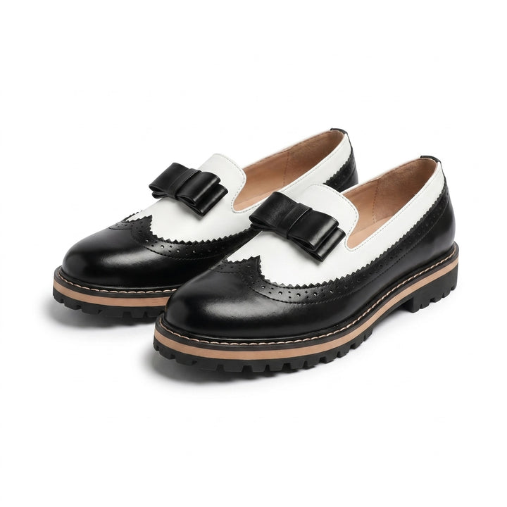 Eliza Wingtip Bow Loafers - Color:Black;Size:38