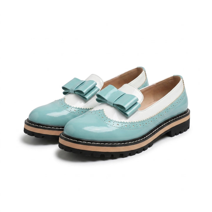 Eliza Wingtip Bow Loafers - Color:Light Blue;Size:38