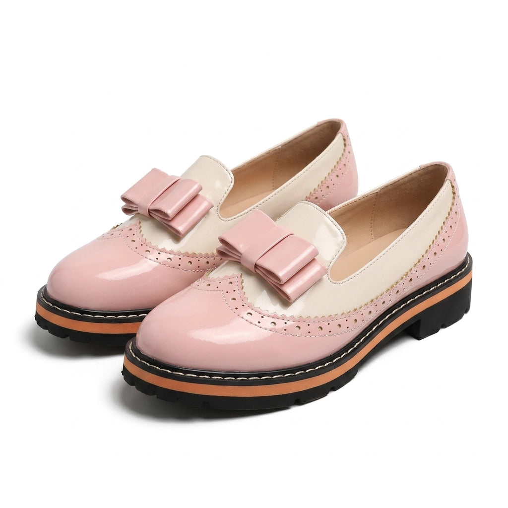 Eliza Wingtip Bow Loafers - Color:Pink;Size:38