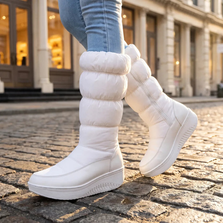 Women's Beige Rose Wedge Snow Boots