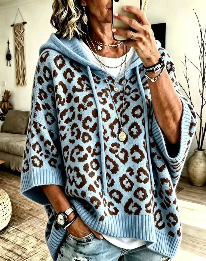 Elizabeth | Women's Animal Print Hoodie Sweater  - Size:XS;Color:Blue