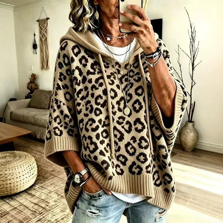 Elizabeth | Women's Animal Print Hoodie Sweater  - Size:XS;Color:Khaki