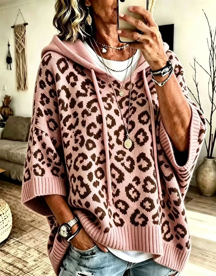 Elizabeth | Women's Animal Print Hoodie Sweater  - Size:XS;Color:Pink