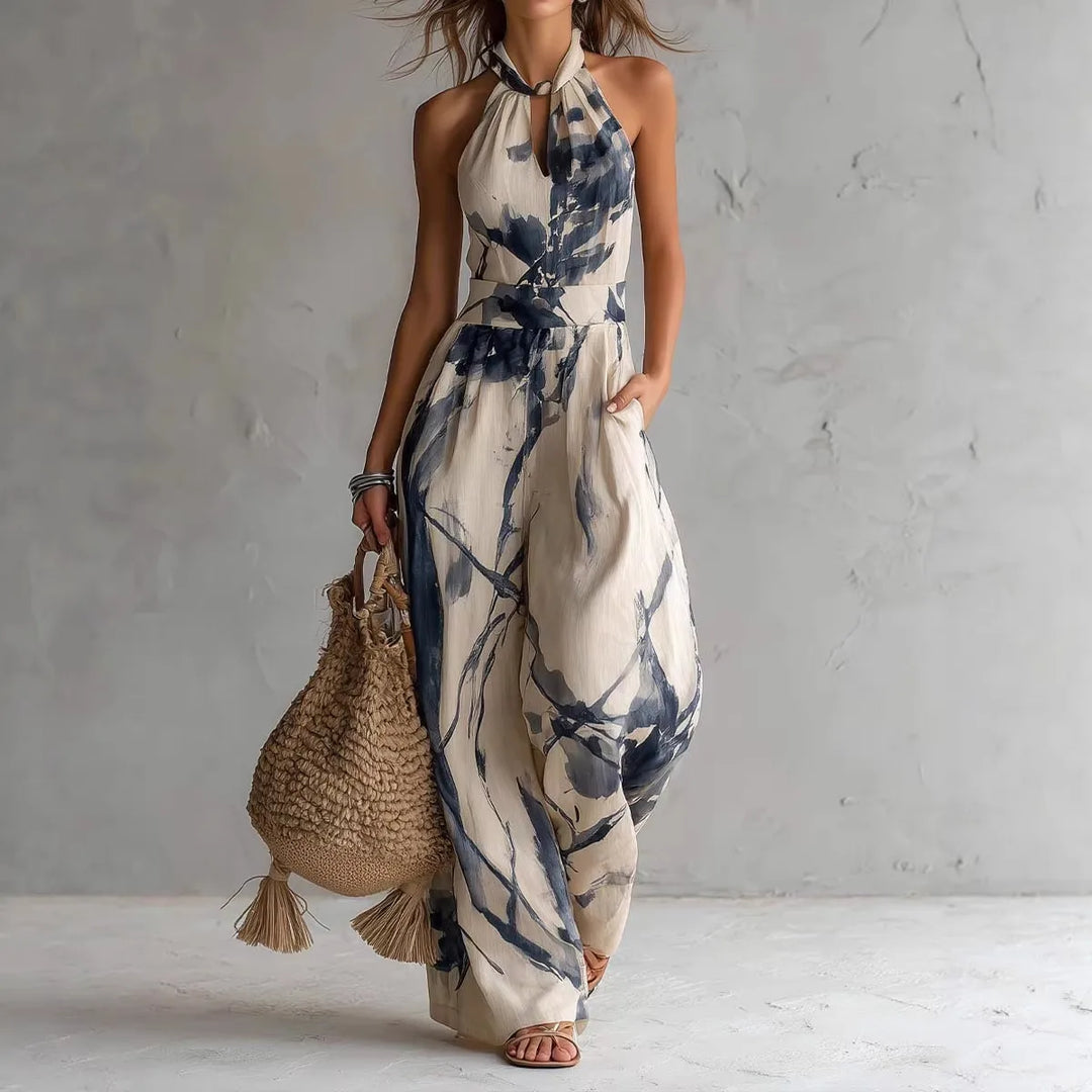 Ellie-Mae | Women's Print Wide-Leg Jumpsuit    - Beige