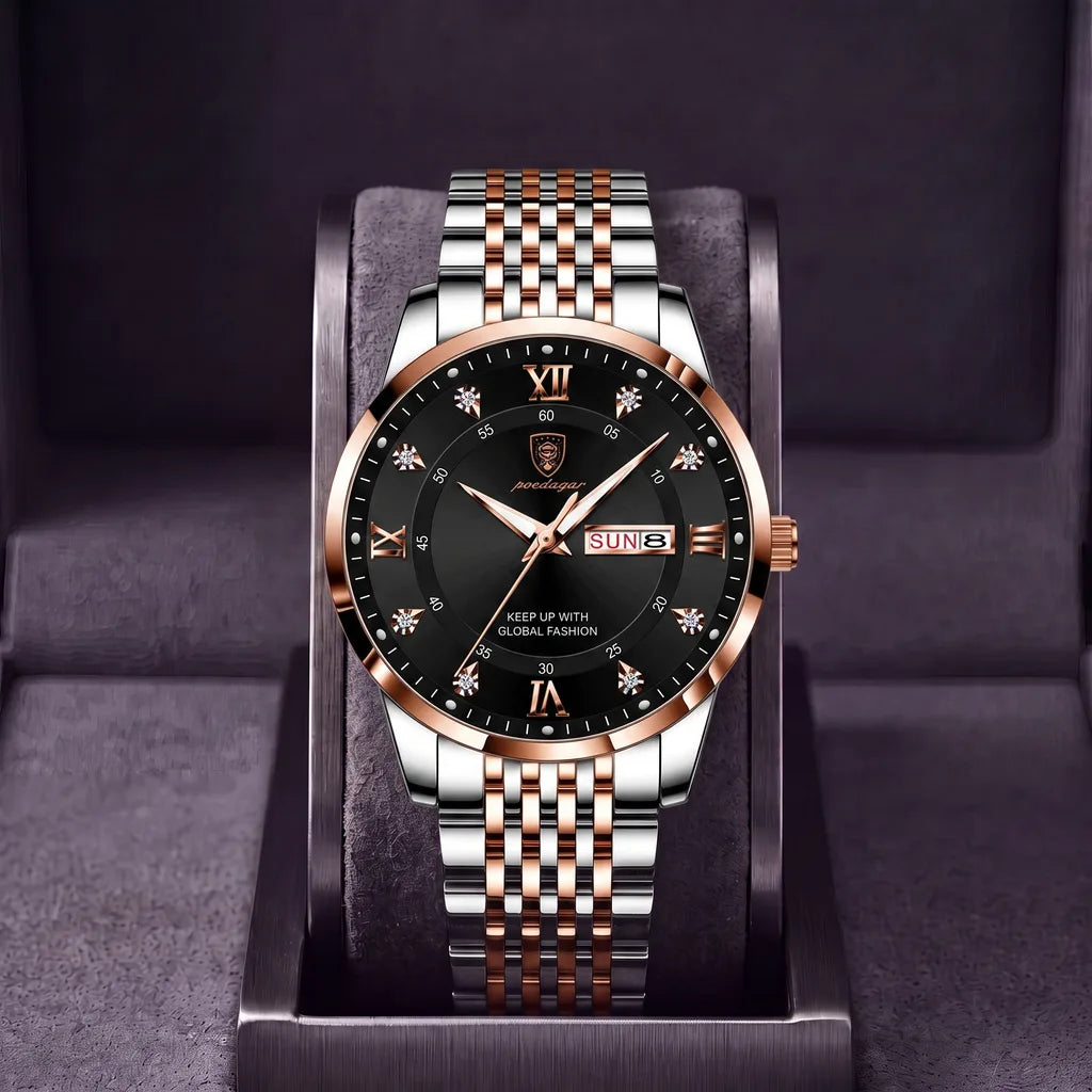 Ellis | Men's Stainless Steel Watch - Color:Rose Gold Tone Black Dial