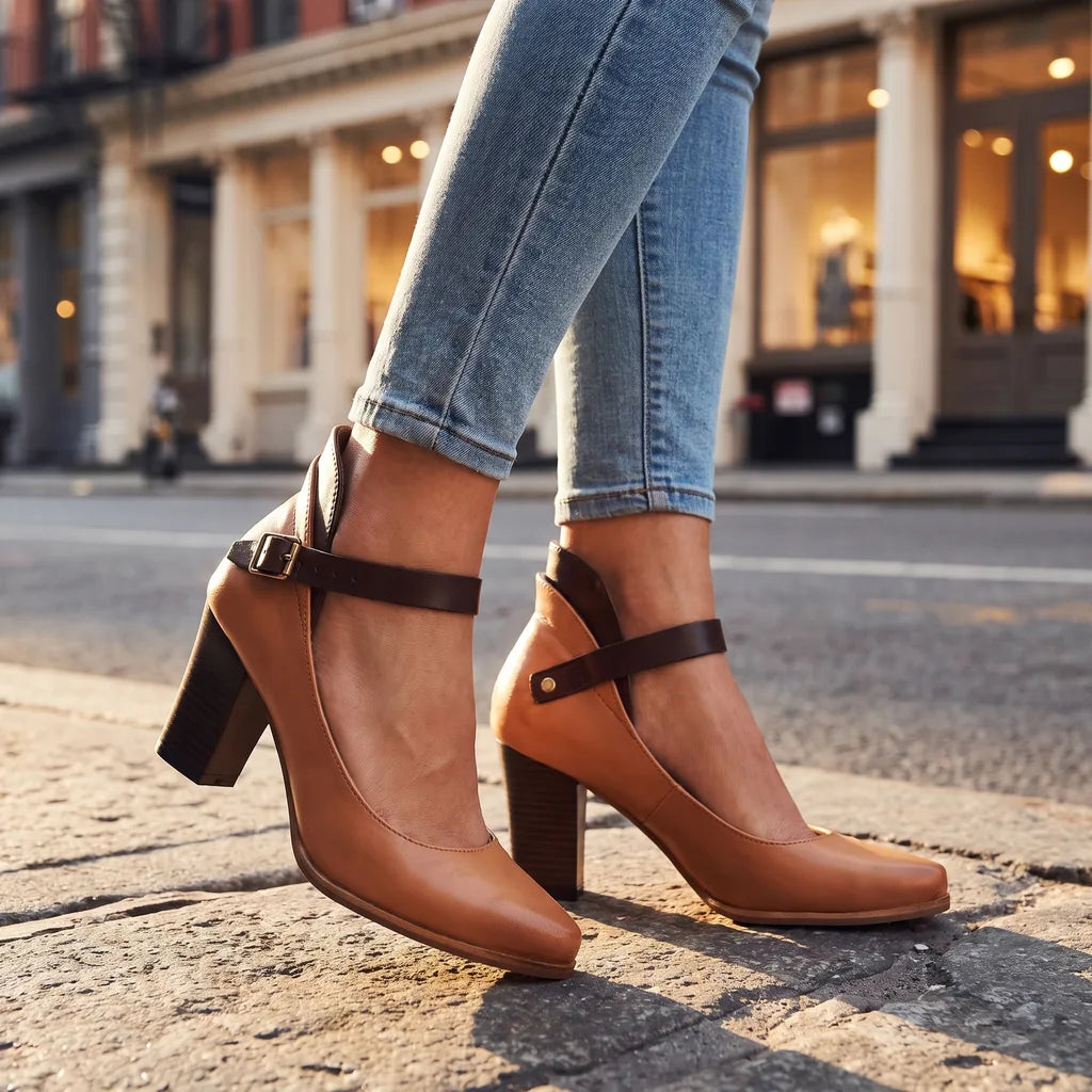 Elodie | Womens Mary Jane Heel Shoes - Color:Brown;Size:35