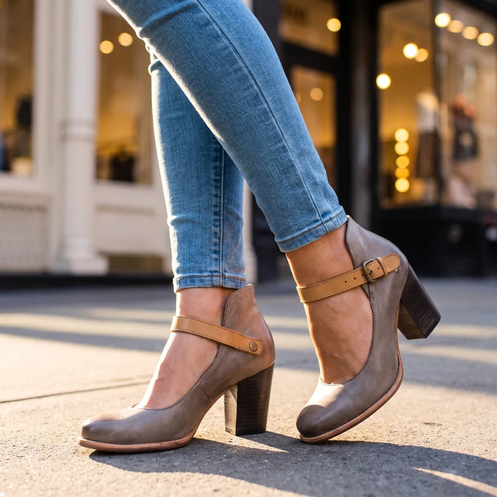 Elodie | Womens Mary Jane Heel Shoes - Color:Gray;Size:35