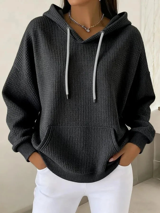 Eloise | Women's Textured Hoodie  - Color:Black;Size:XS