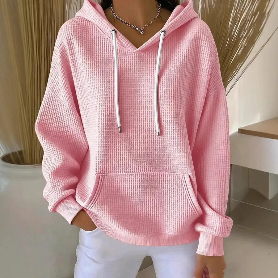 Eloise | Women's Textured Hoodie  - Color:Pink;Size:XS