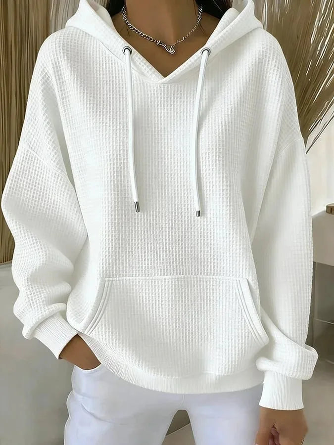 Eloise | Women's Textured Hoodie  - Color:White;Size:XS