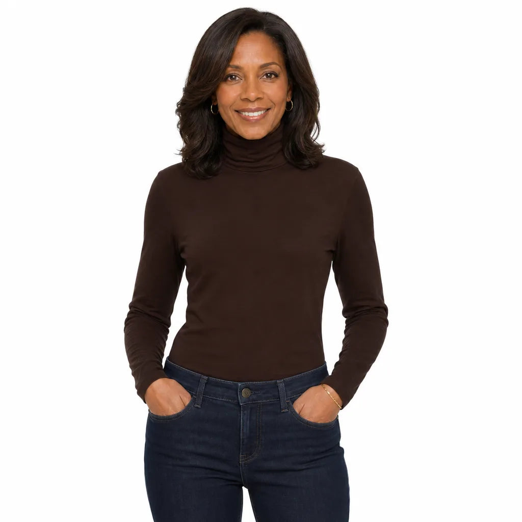 Women's Brown Clive Fleece Turtleneck Tee