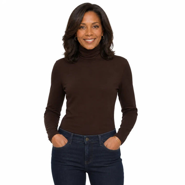 Women's Brown Clive Fleece Turtleneck Tee