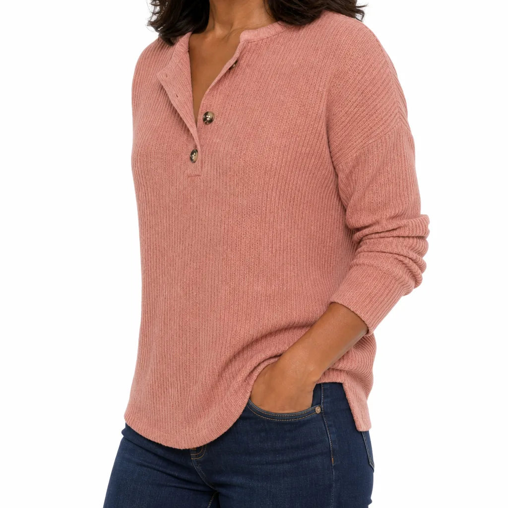 Women's Pink Faulkner Ribbed Half-Placket Pullover