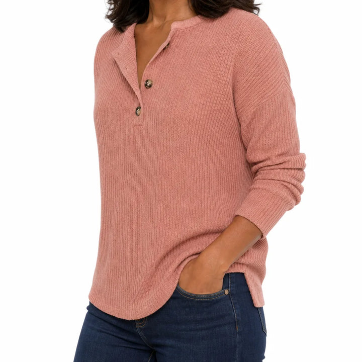 Women's Pink Faulkner Ribbed Half-Placket Pullover