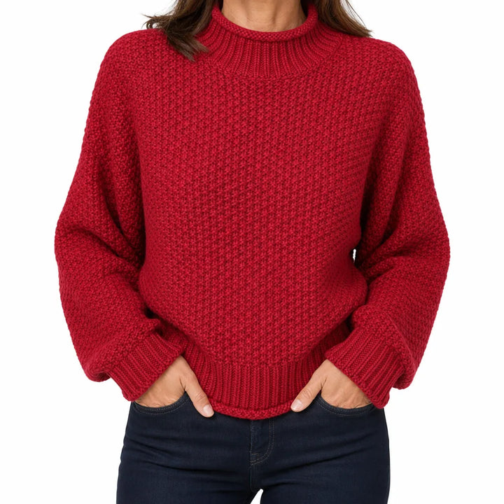 Women's Red Garland Turtleneck Knit Sweater