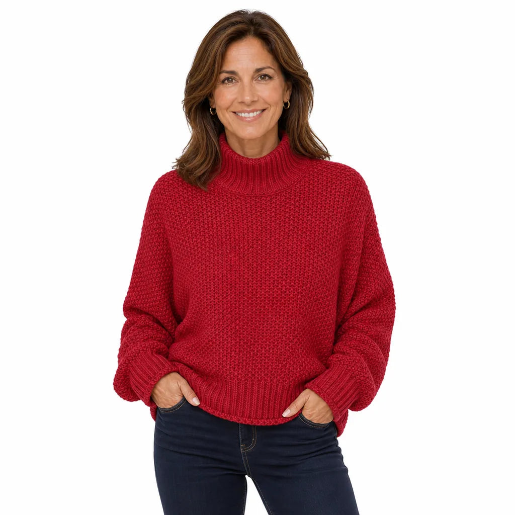 Women's Red Garland Turtleneck Knit Sweater