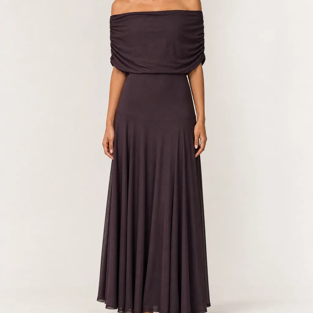 Elsie | Elegant Floral Evening Maxi Dress - Color:Brown;Size:XS