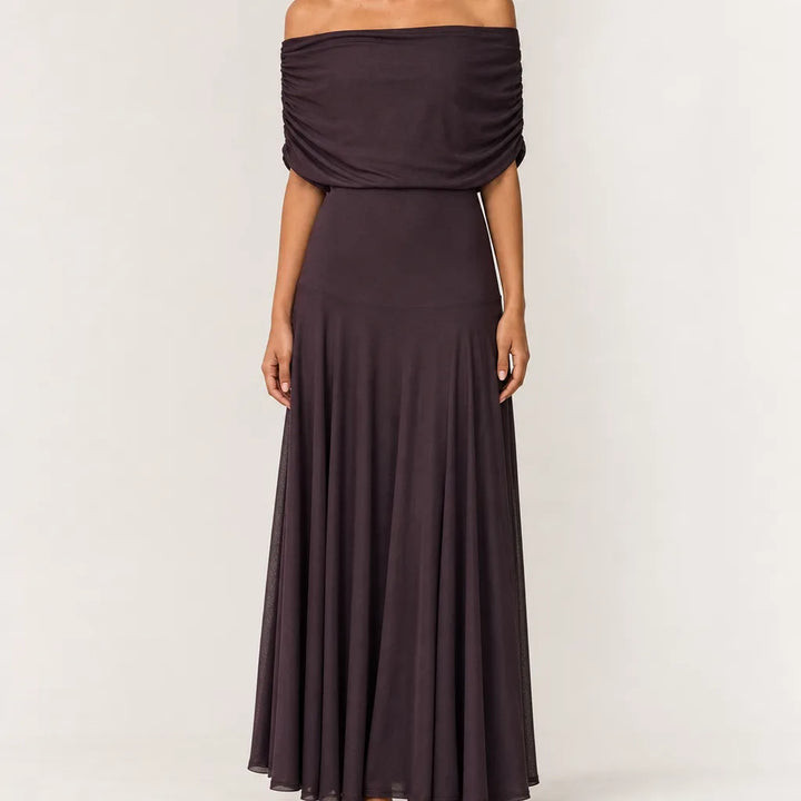Elsie | Elegant Floral Evening Maxi Dress - Color:Brown;Size:XS