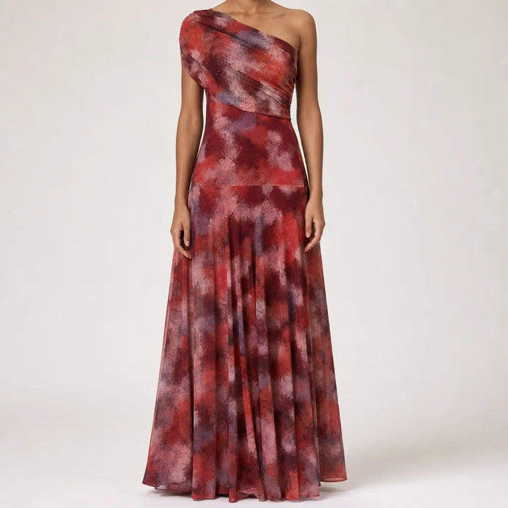 Elsie | Elegant Floral Evening Maxi Dress - Color:Red;Size:XS
