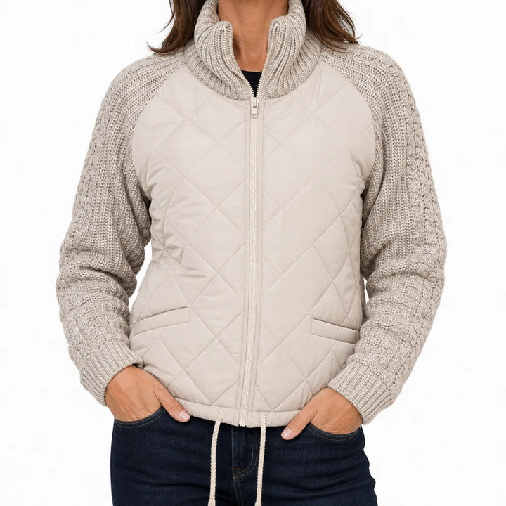 Elsie | Womens Cropped Fall Puffer Jacket - Color:Beige;Size:XS