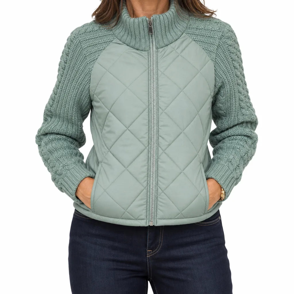 Elsie | Womens Cropped Fall Puffer Jacket - Color:Green;Size:XS