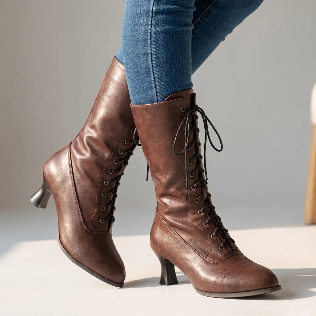 Emelia | Women's Orthopedic Mid-Calf Boots - Color:Brown;Size:35