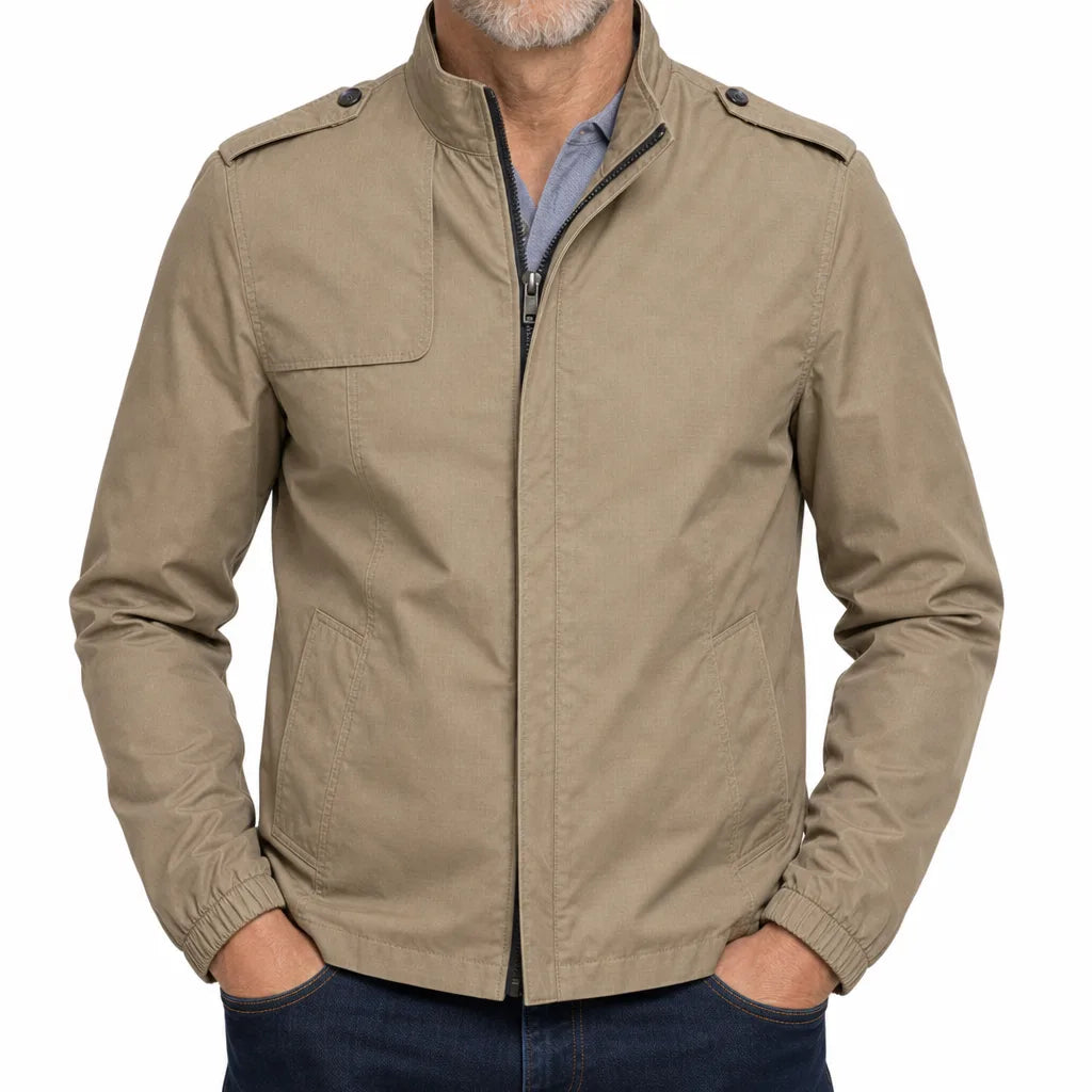 Emerson | Stand Collar Windbreaker Zip Jacket - Color:Beige;Size:S