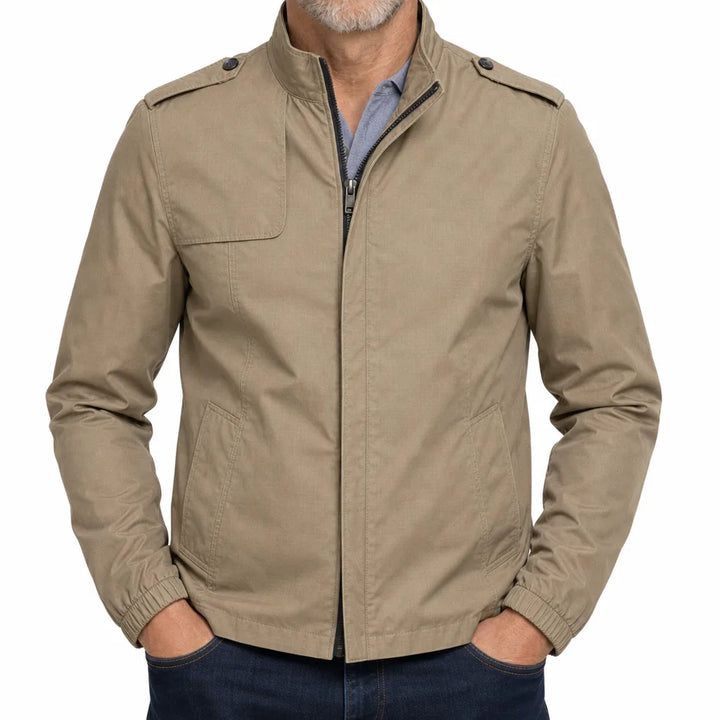 Emerson | Stand Collar Windbreaker Zip Jacket - Color:Beige;Size:S