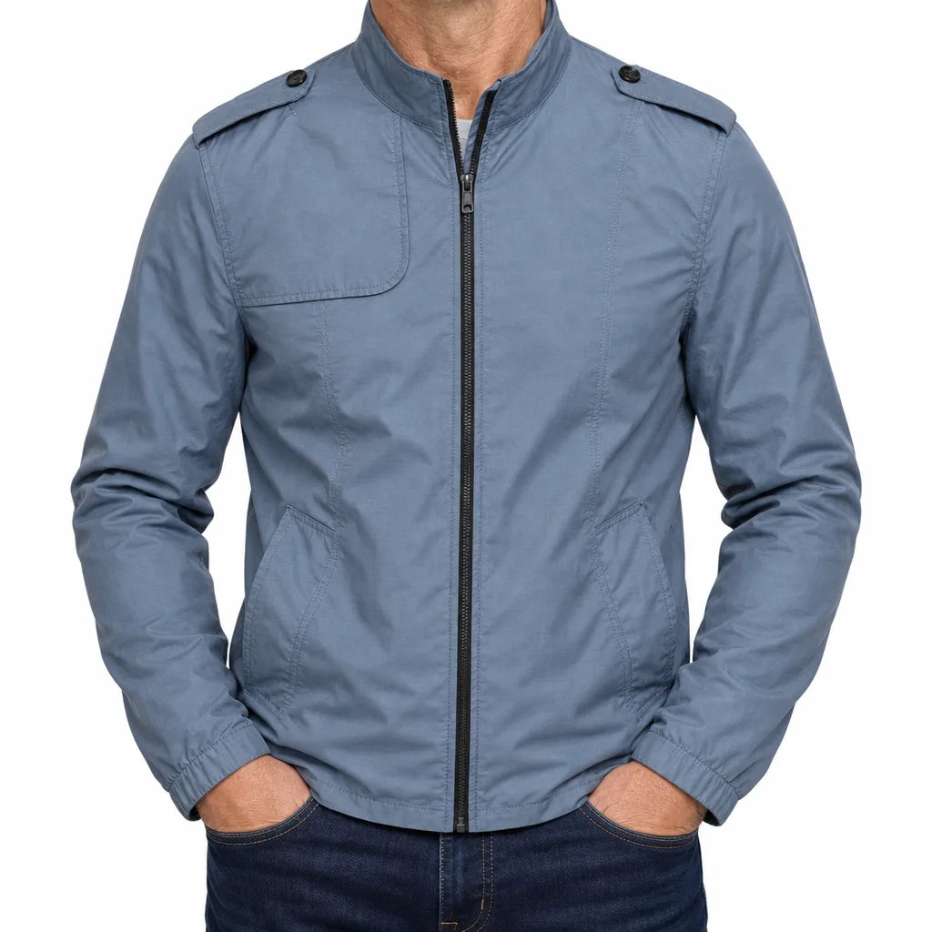 Emerson | Stand Collar Windbreaker Zip Jacket - Color:Blue;Size:S
