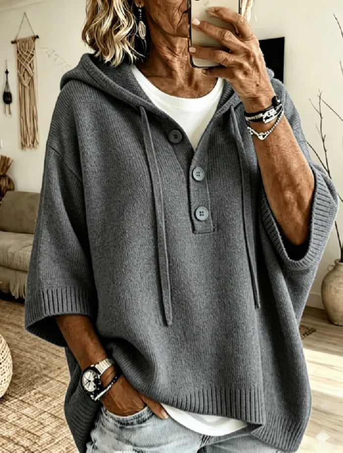 Emily | Women's Hoodie Knit Sweater  - Size:XS;Color:Gray