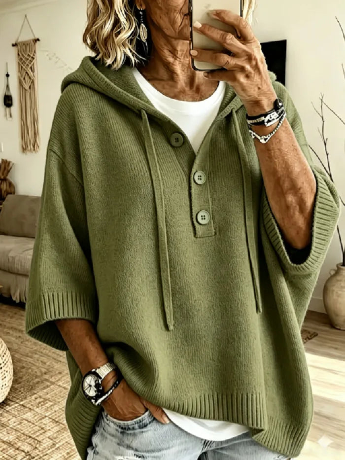 Emily | Women's Hoodie Knit Sweater  - Size:XS;Color:Military Green
