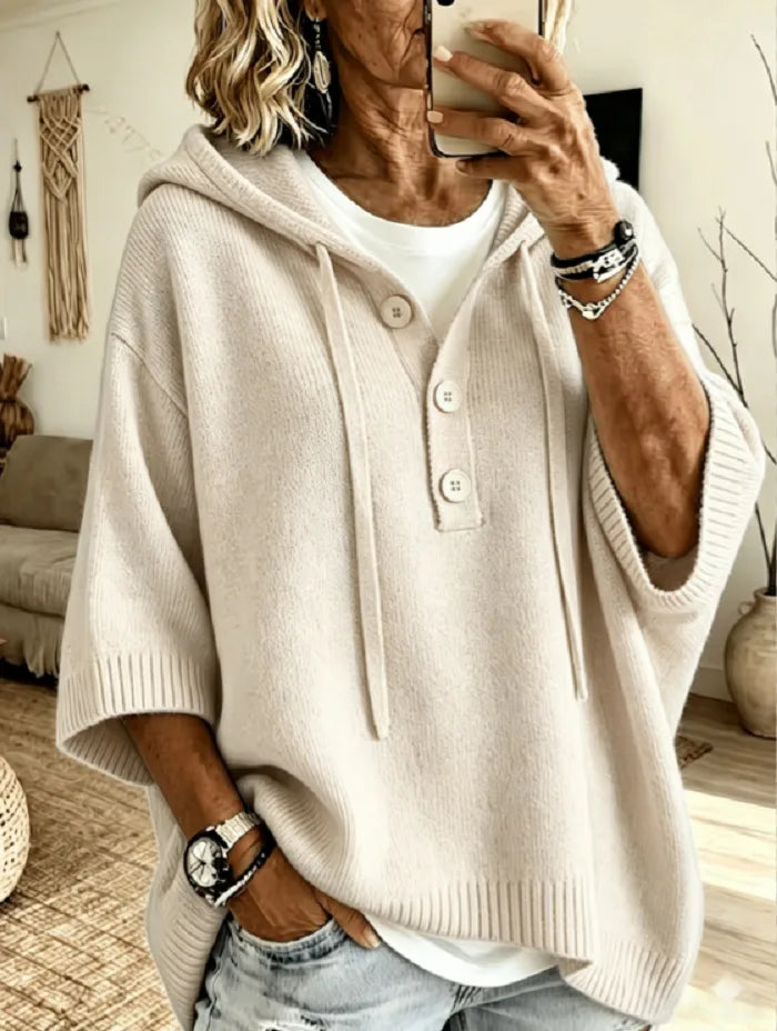 Emily | Women's Hoodie Knit Sweater  - Size:XS;Color:Off-White