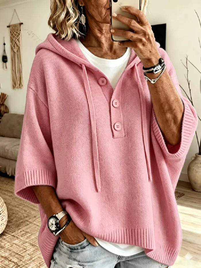 Emily | Women's Hoodie Knit Sweater  - Size:XS;Color:Pink