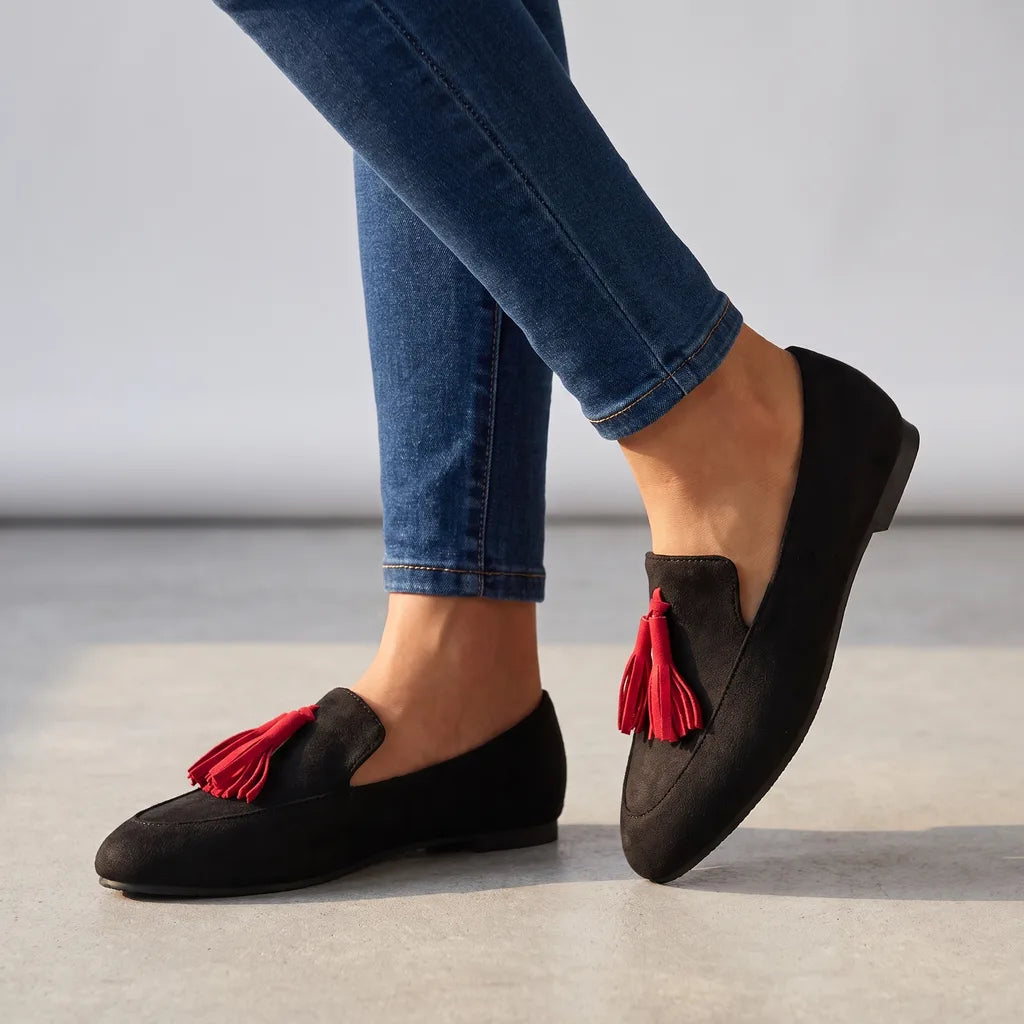 Emily | Women's Orthopedic Tassel Loafers   - Color:Black;Size:38