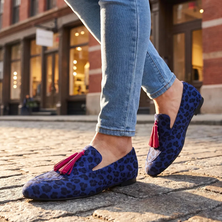 Men's Blue Wakefield Leopard Tassel Loafers