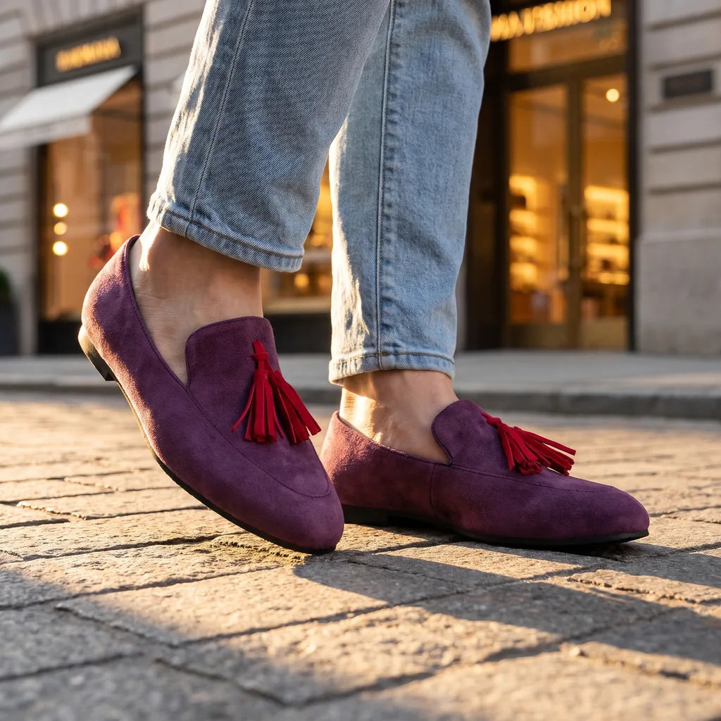 Men's Purple Wakefield Leopard Tassel Loafers
