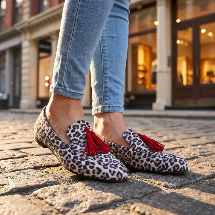 Men's White Wakefield Leopard Tassel Loafers