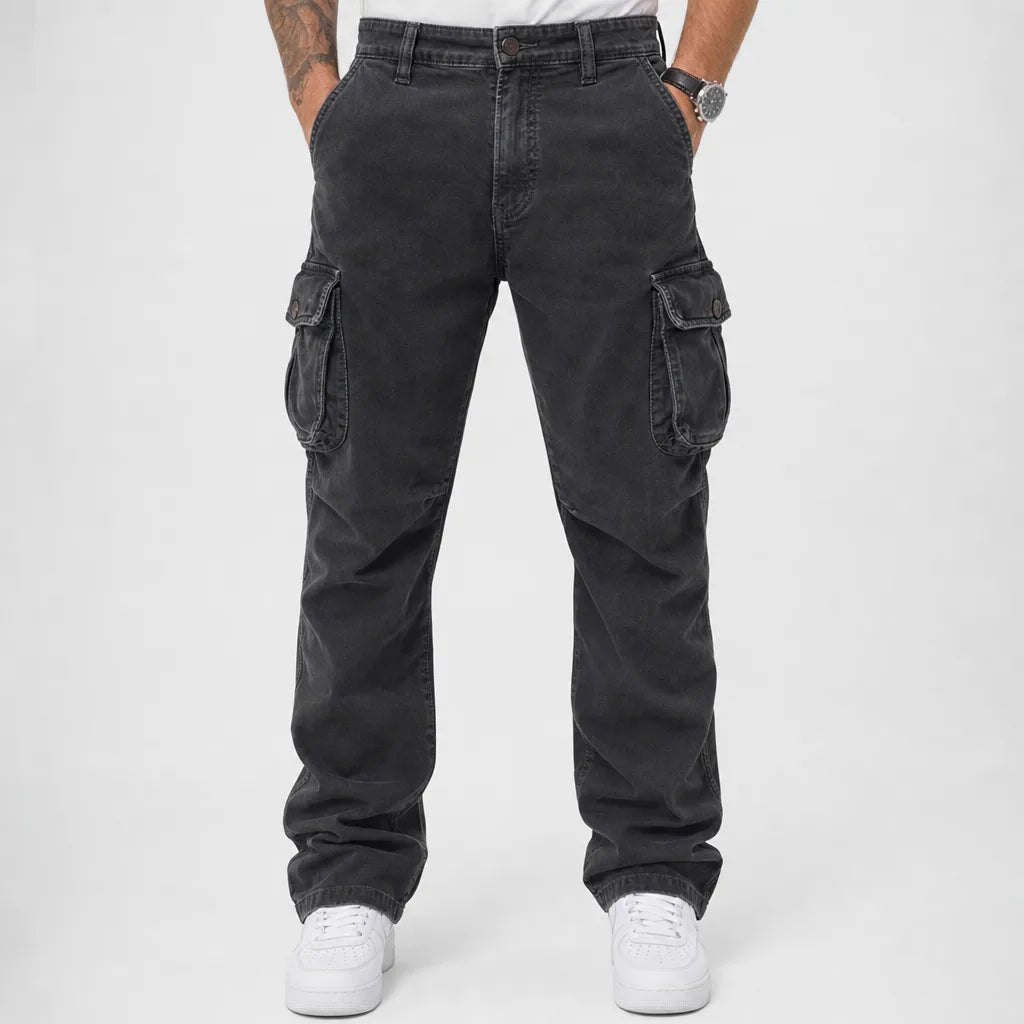 Emmett | Mens Baggy Work Cargo Pants - Color:Black;Size:XS