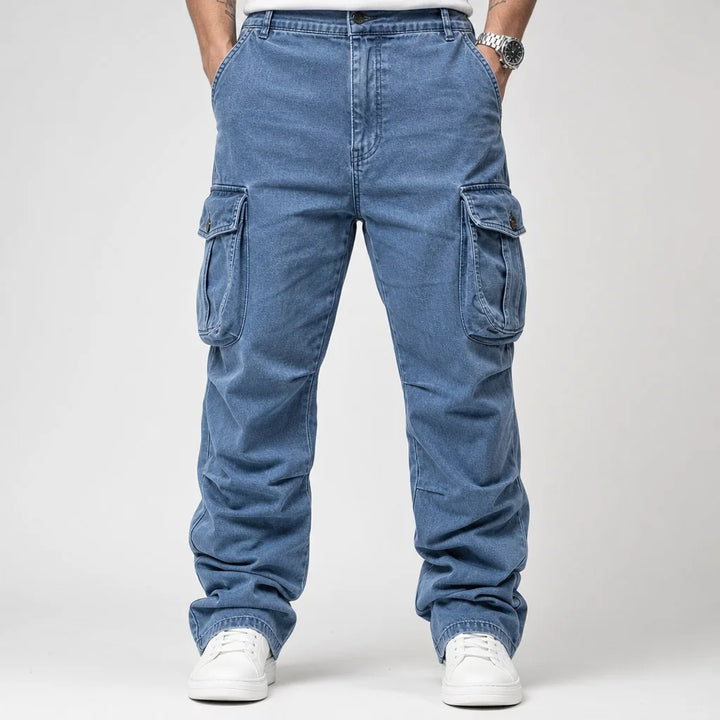 Emmett | Mens Baggy Work Cargo Pants - Color:Blue;Size:XS