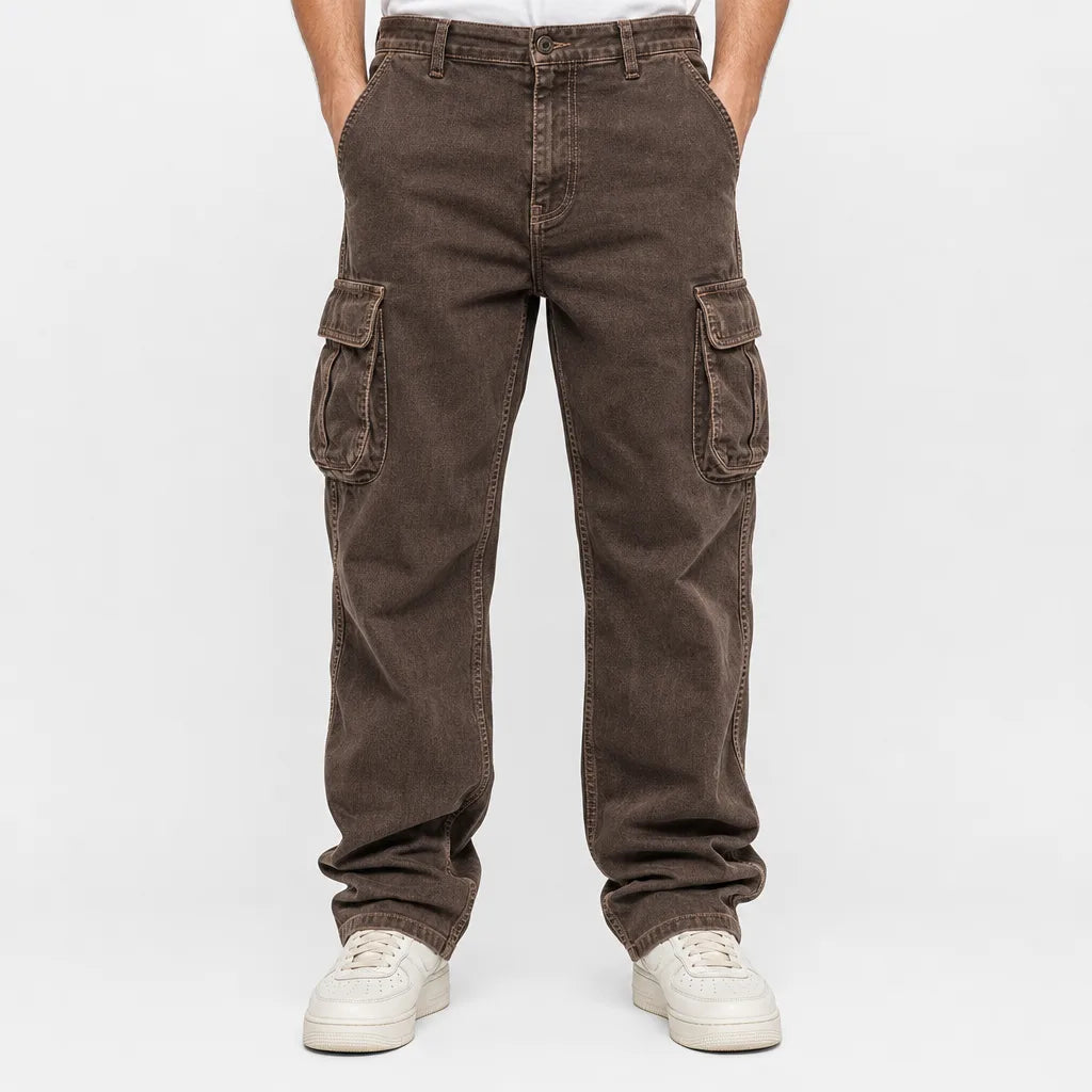 Emmett | Mens Baggy Work Cargo Pants - Color:Brown;Size:XS