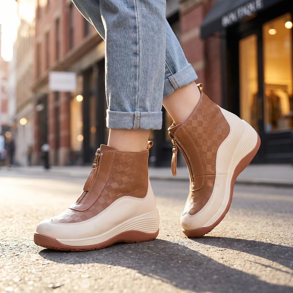 Women's Beige / Brown Shiloh Zip Wedge Sneakers