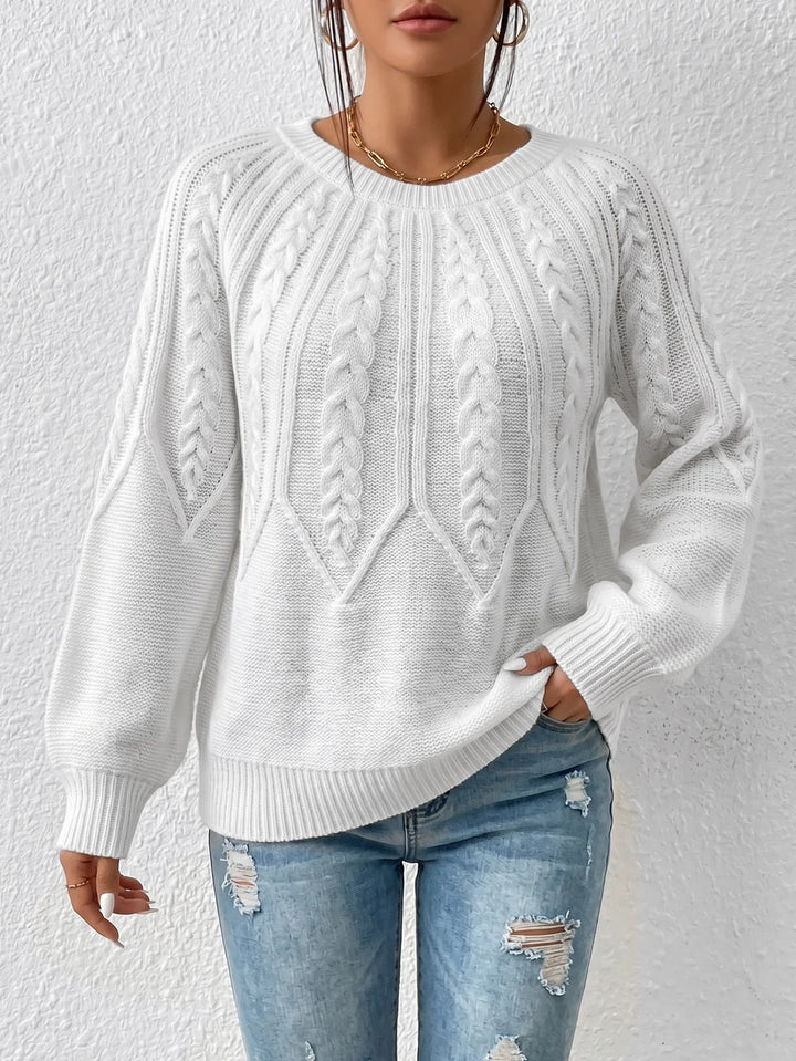 Eshal | Women's Cable-Knit Sweater  - Color:White;Size:XS