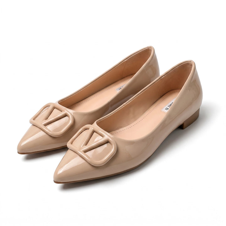 Esme V-Buckle Patent Flats - Color:Nude Pink;Size:35
