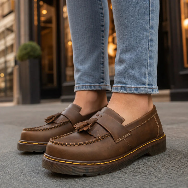 Esme | Women's Leather Orthopedic Loafers - Color:Brown;Size:35