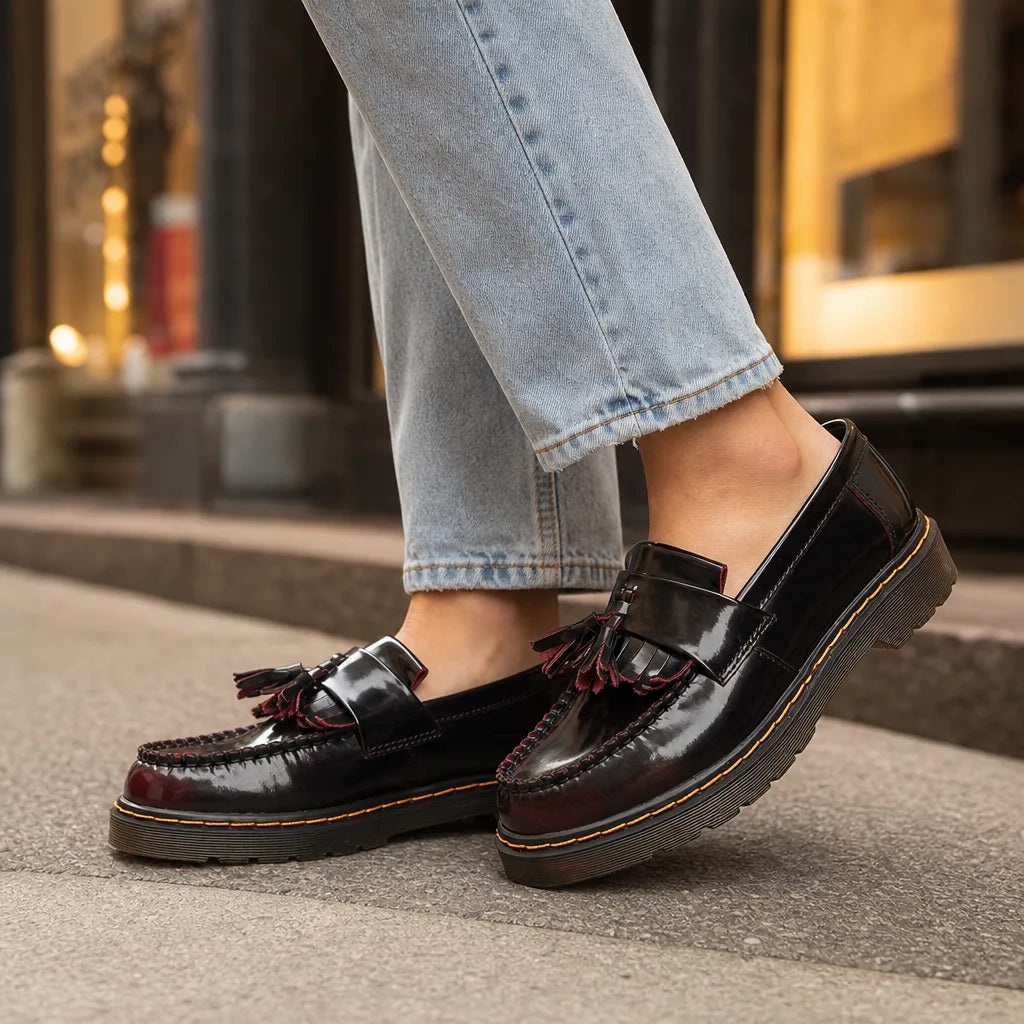 Esme | Women's Leather Orthopedic Loafers - Color:Burgundy;Size:35